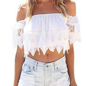 White lacy crop top